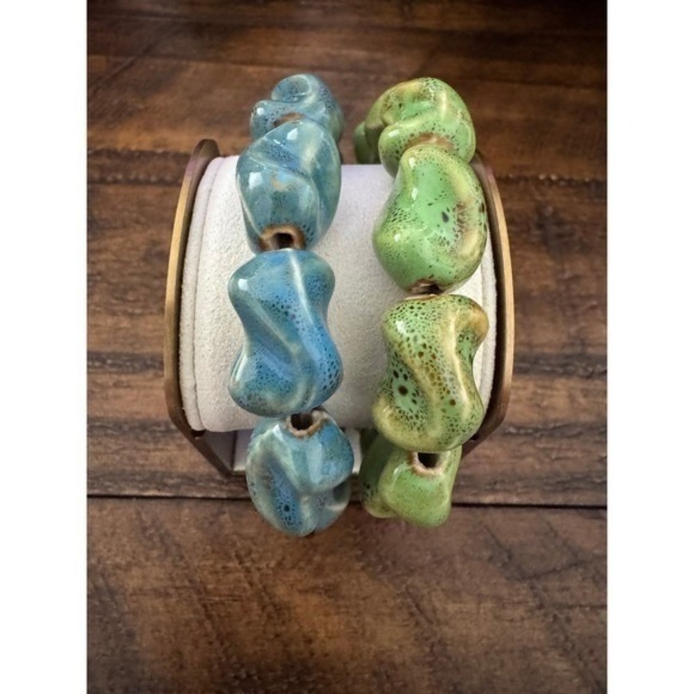 African Ceramic Clay Bead Chunky Bracelets Glazed Stacked Boho Travel Souvenir